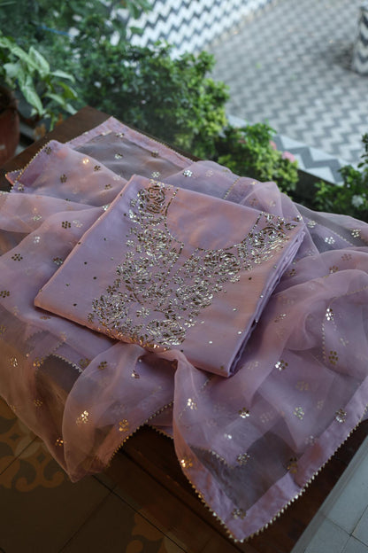 Lavender Chanderi Silk Mukaish Badla Unstitched Fabric
