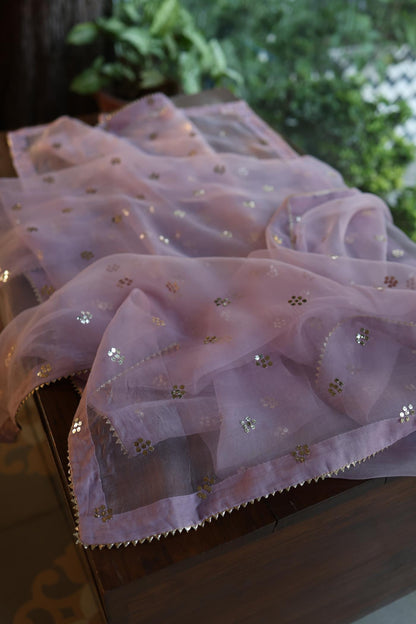 Lavender Chanderi Silk Mukaish Badla Unstitched Fabric
