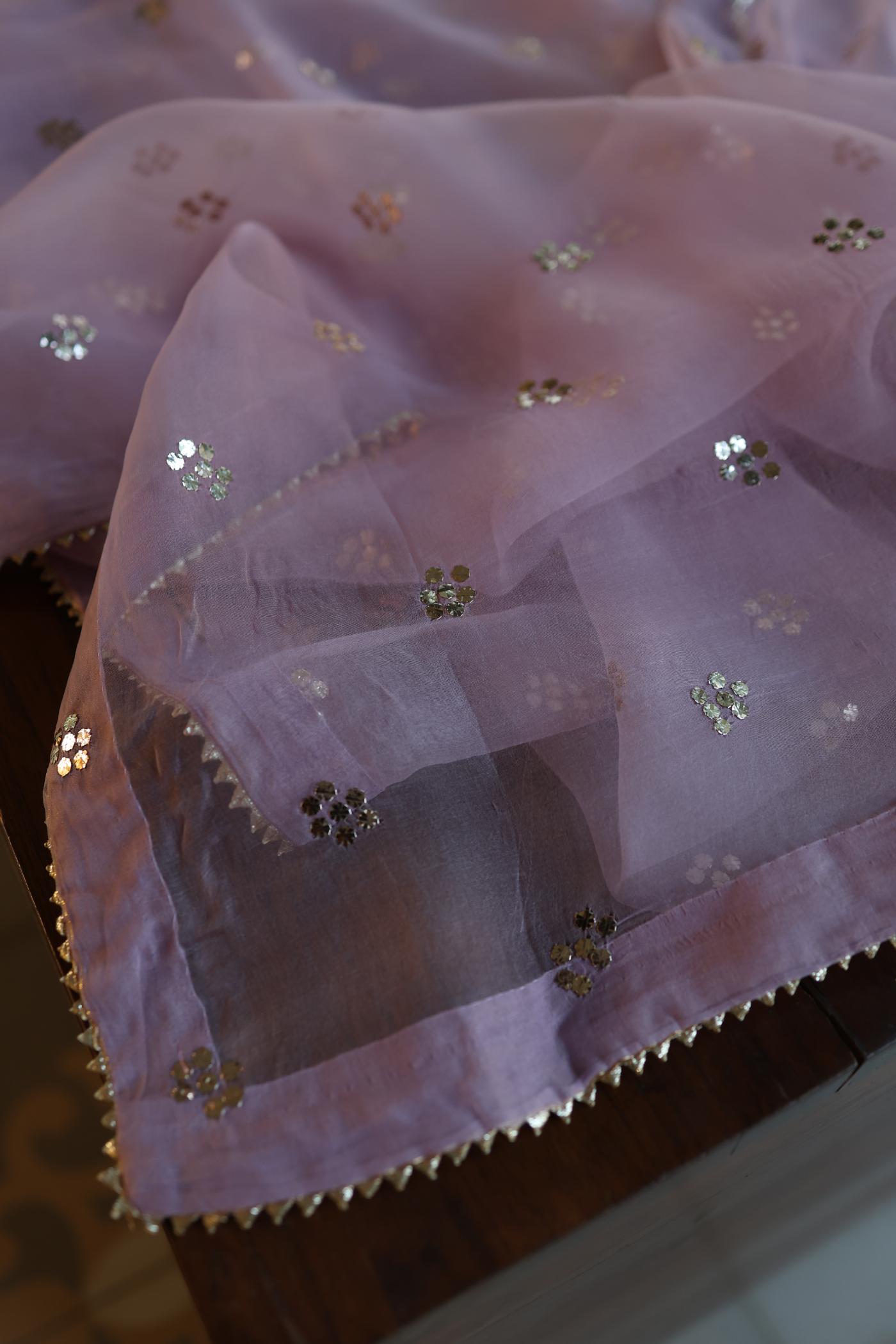 Lavender Chanderi Silk Mukaish Badla Unstitched Fabric