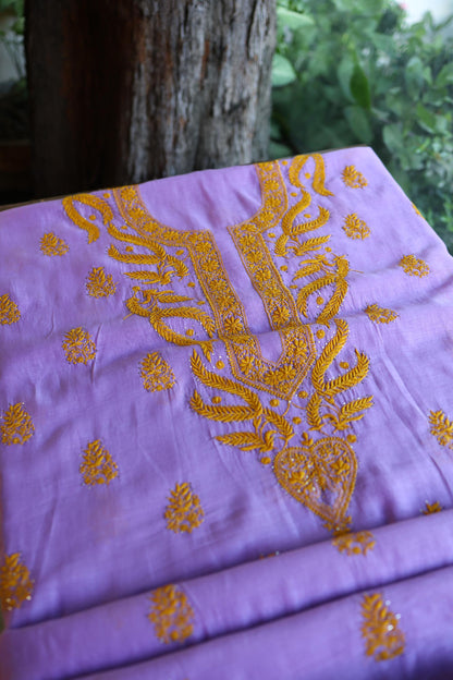 Lavender Chikankari Mal Cotton Set with Mukaish Work