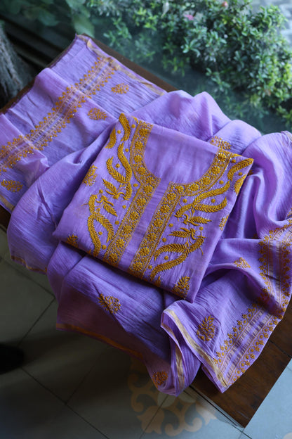 Lavender Chikankari Mal Cotton Set with Mukaish Work