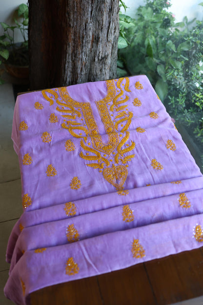 Lavender Chikankari Mal Cotton Set with Mukaish Work