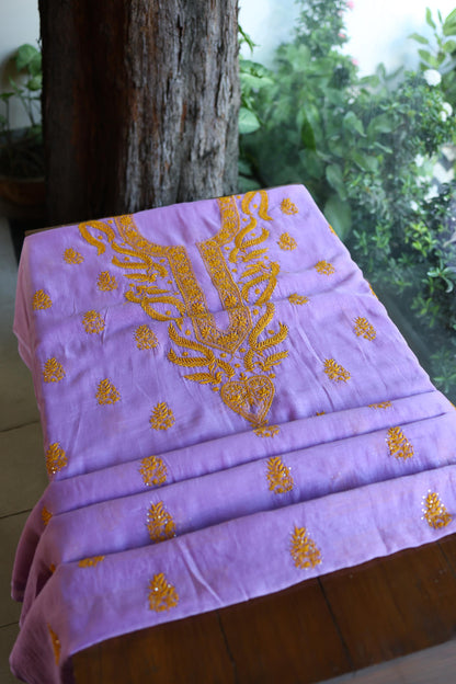 Lavender Chikankari Mal Cotton Set with Mukaish Work