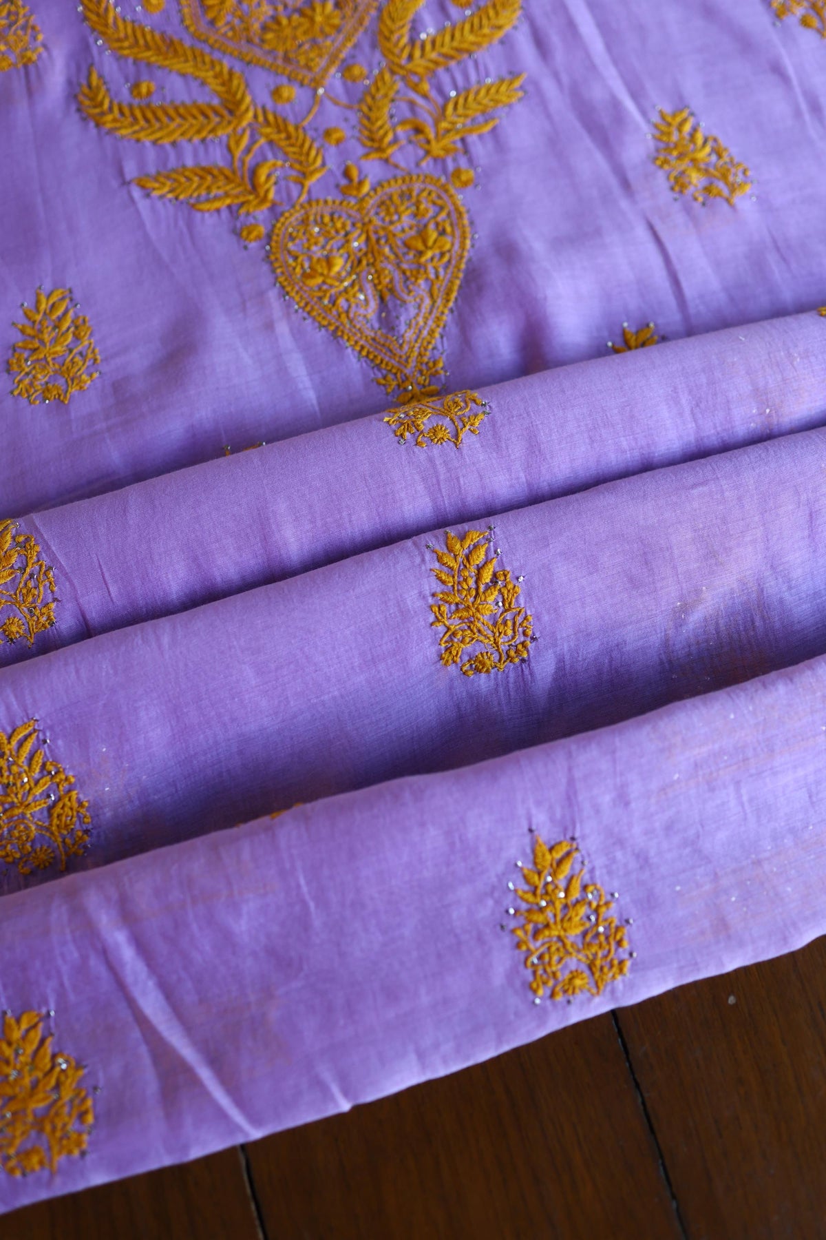 Lavender Chikankari Mal Cotton Set with Mukaish Work