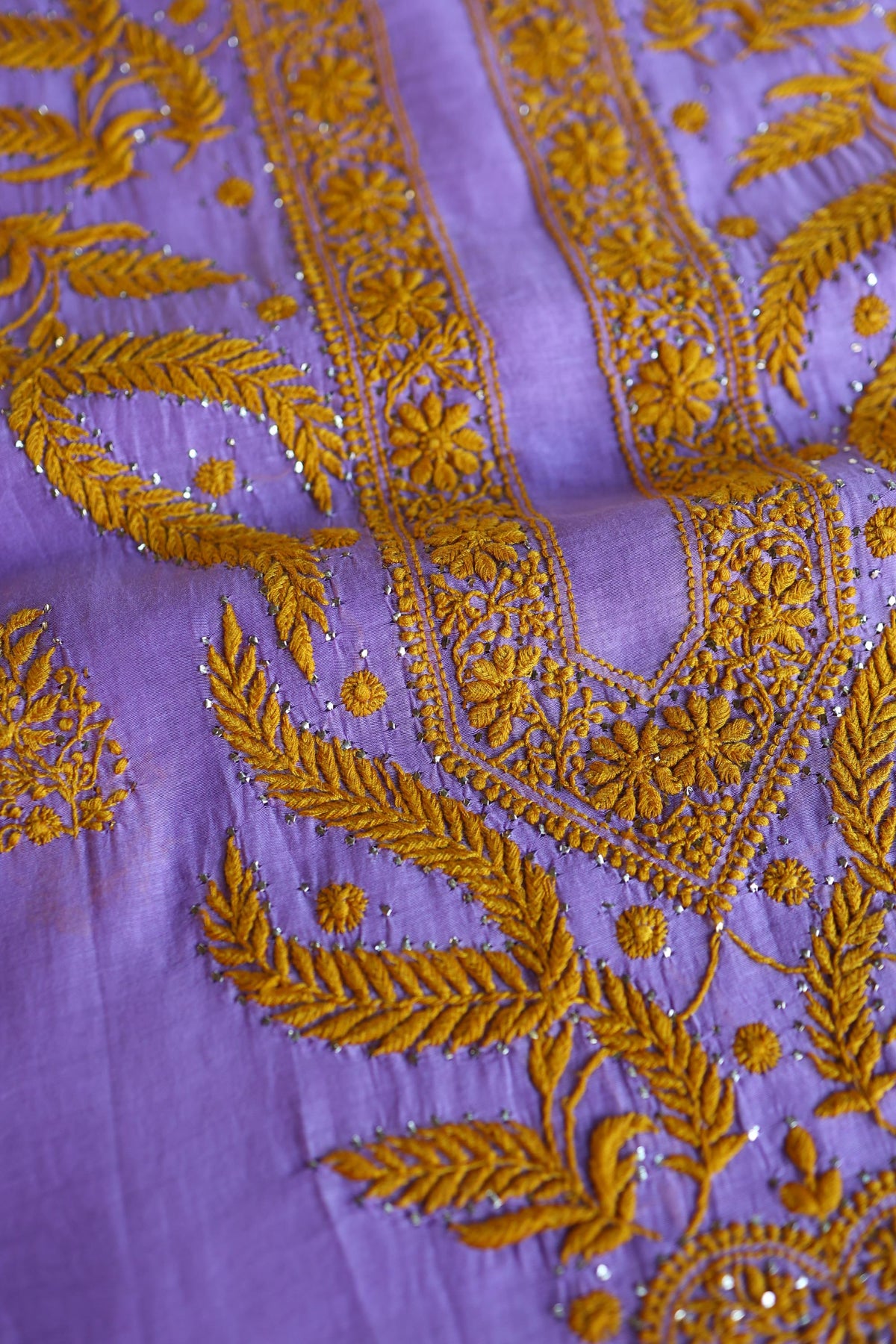 Lavender Chikankari Mal Cotton Set with Mukaish Work