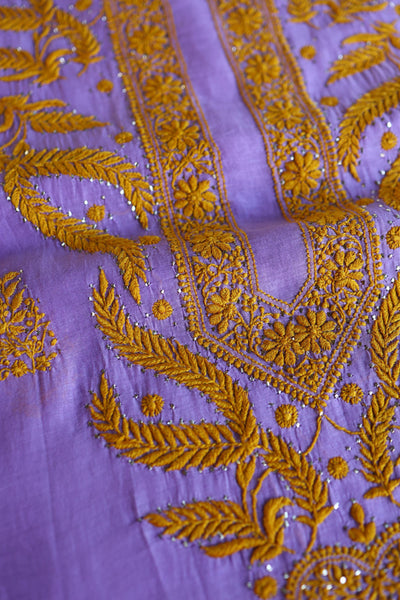 Lavender Chikankari Mal Cotton Set with Mukaish Work
