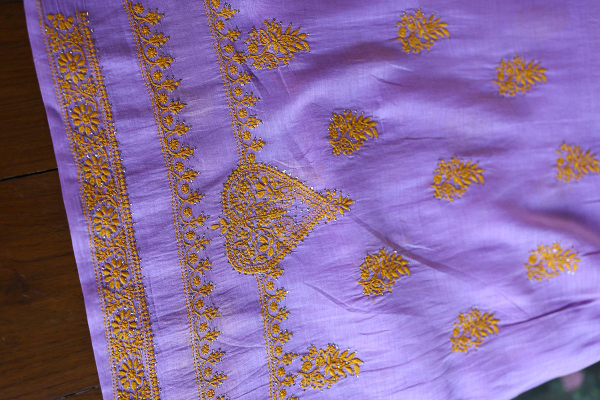 Lavender Chikankari Mal Cotton Set with Mukaish Work