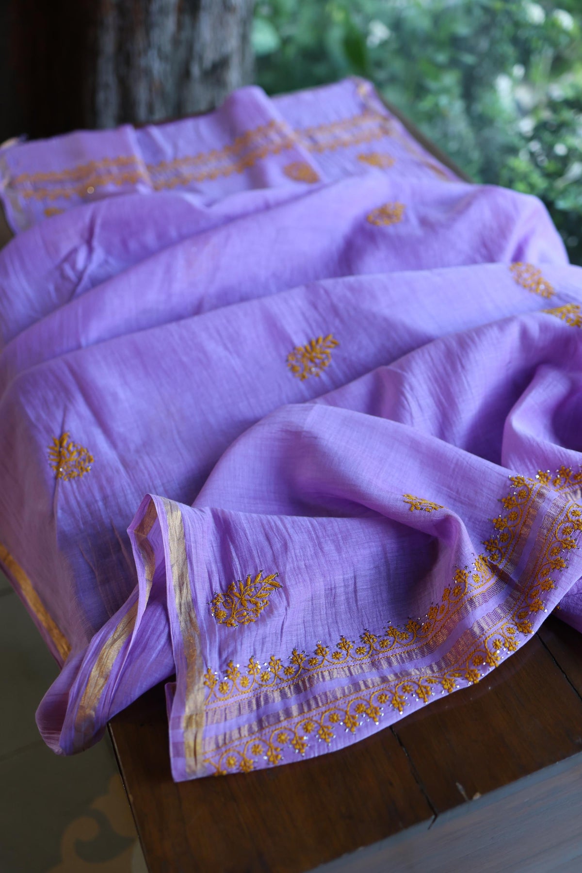 Lavender Chikankari Mal Cotton Set with Mukaish Work