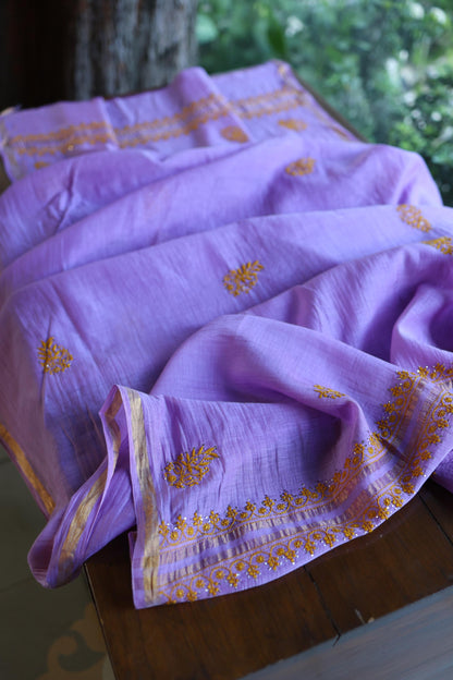 Lavender Chikankari Mal Cotton Set with Mukaish Work