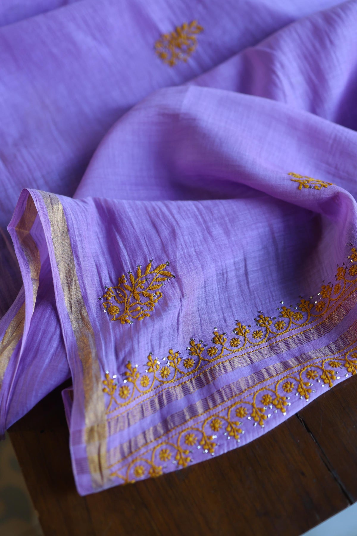 Lavender Chikankari Mal Cotton Set with Mukaish Work