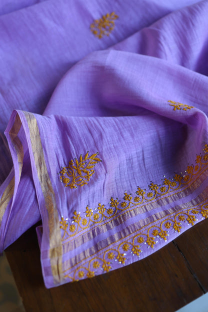 Lavender Chikankari Mal Cotton Set with Mukaish Work