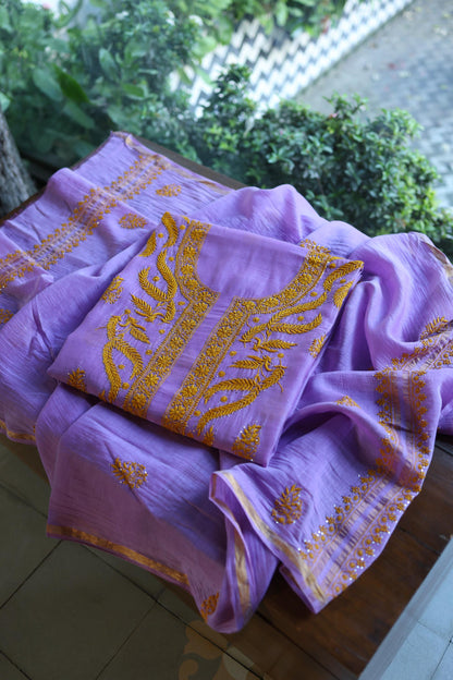 Lavender Chikankari Mal Cotton Set with Mukaish Work