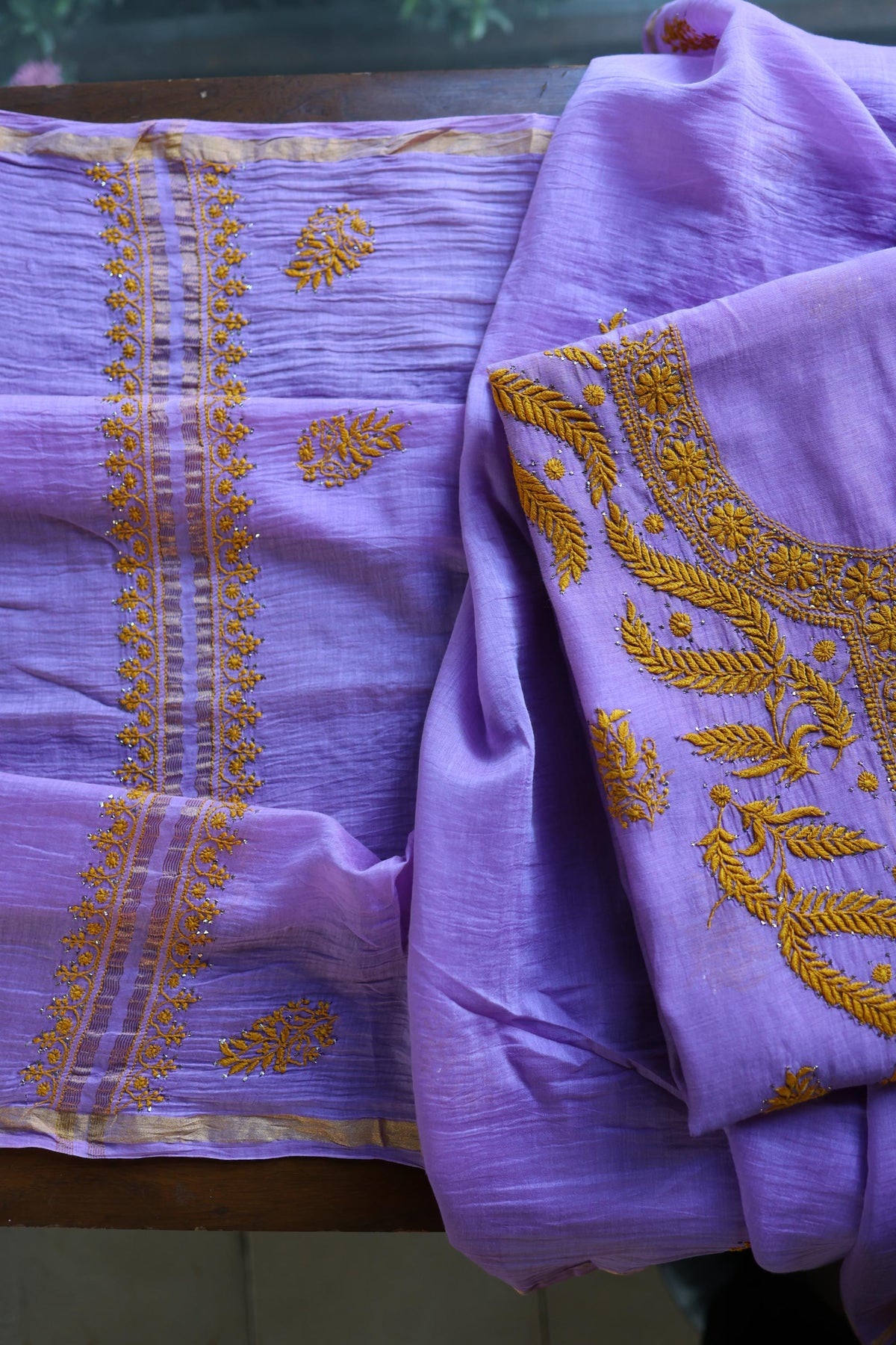 Lavender Chikankari Mal Cotton Set with Mukaish Work