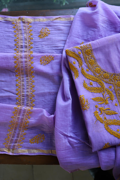 Lavender Chikankari Mal Cotton Set with Mukaish Work