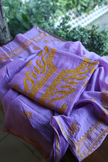 Lavender Chikankari Mal Cotton Set with Mukaish Work