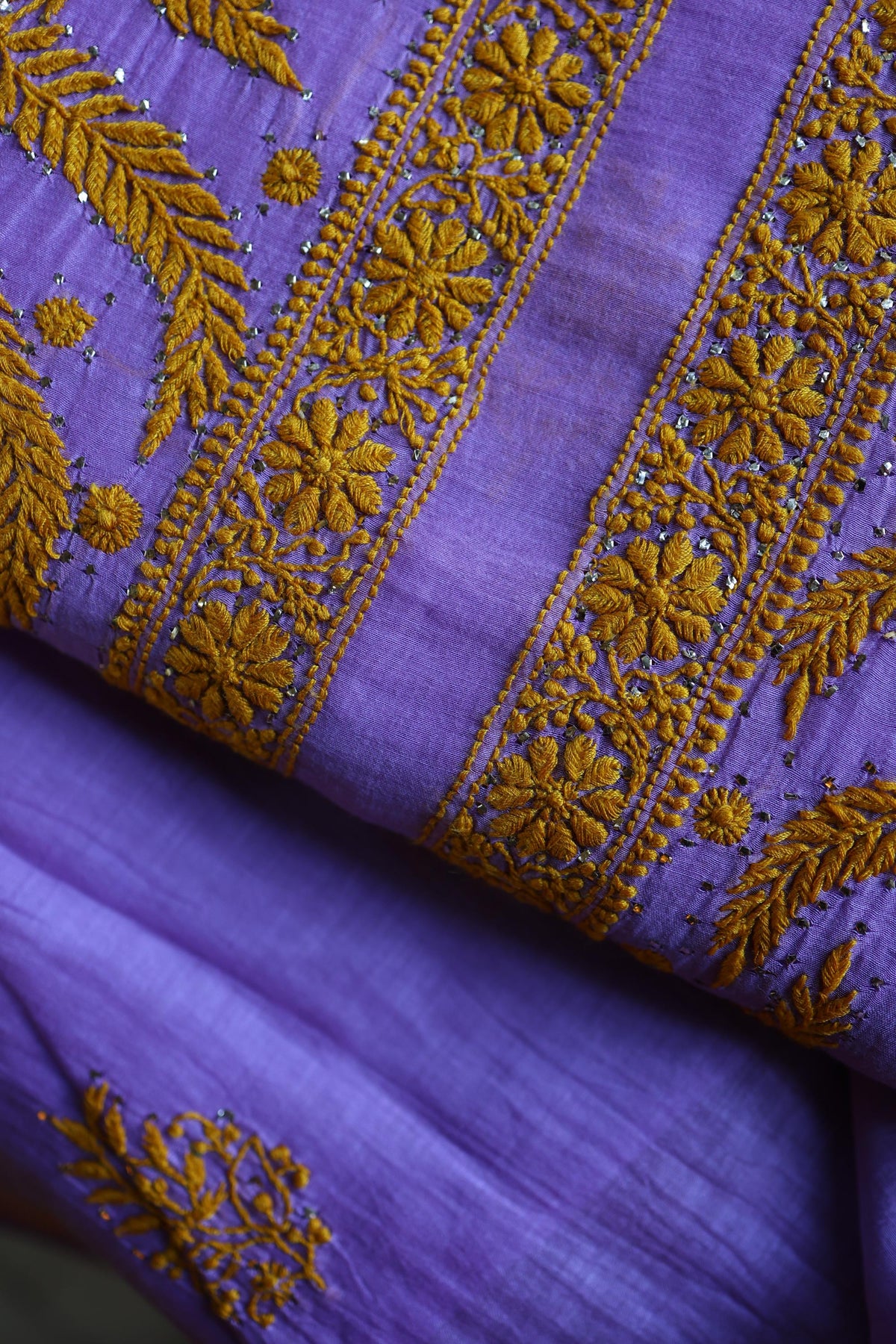 Lavender Chikankari Mal Cotton Set with Mukaish Work