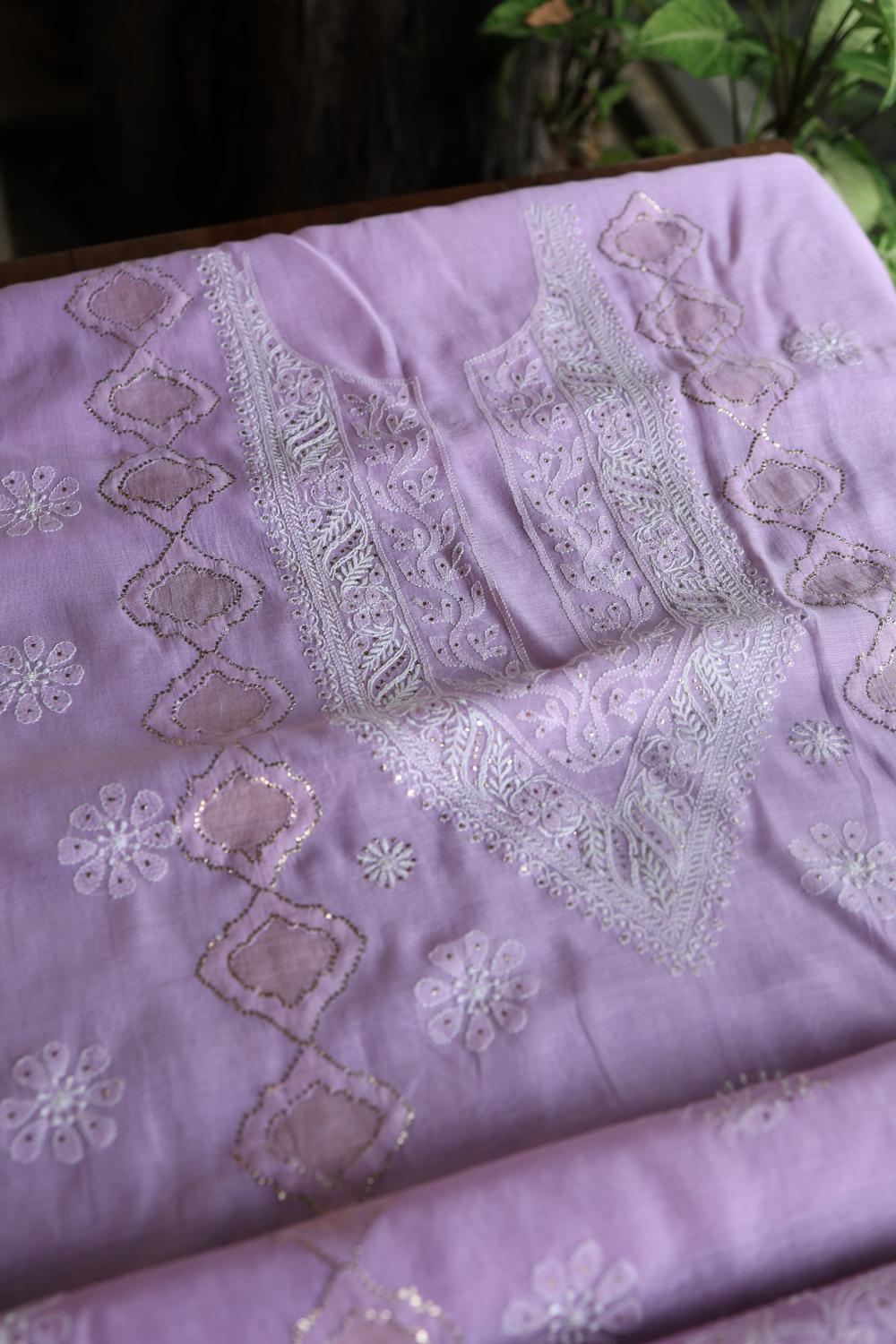Lavender Daraz Chikankari Kurta Fabrics