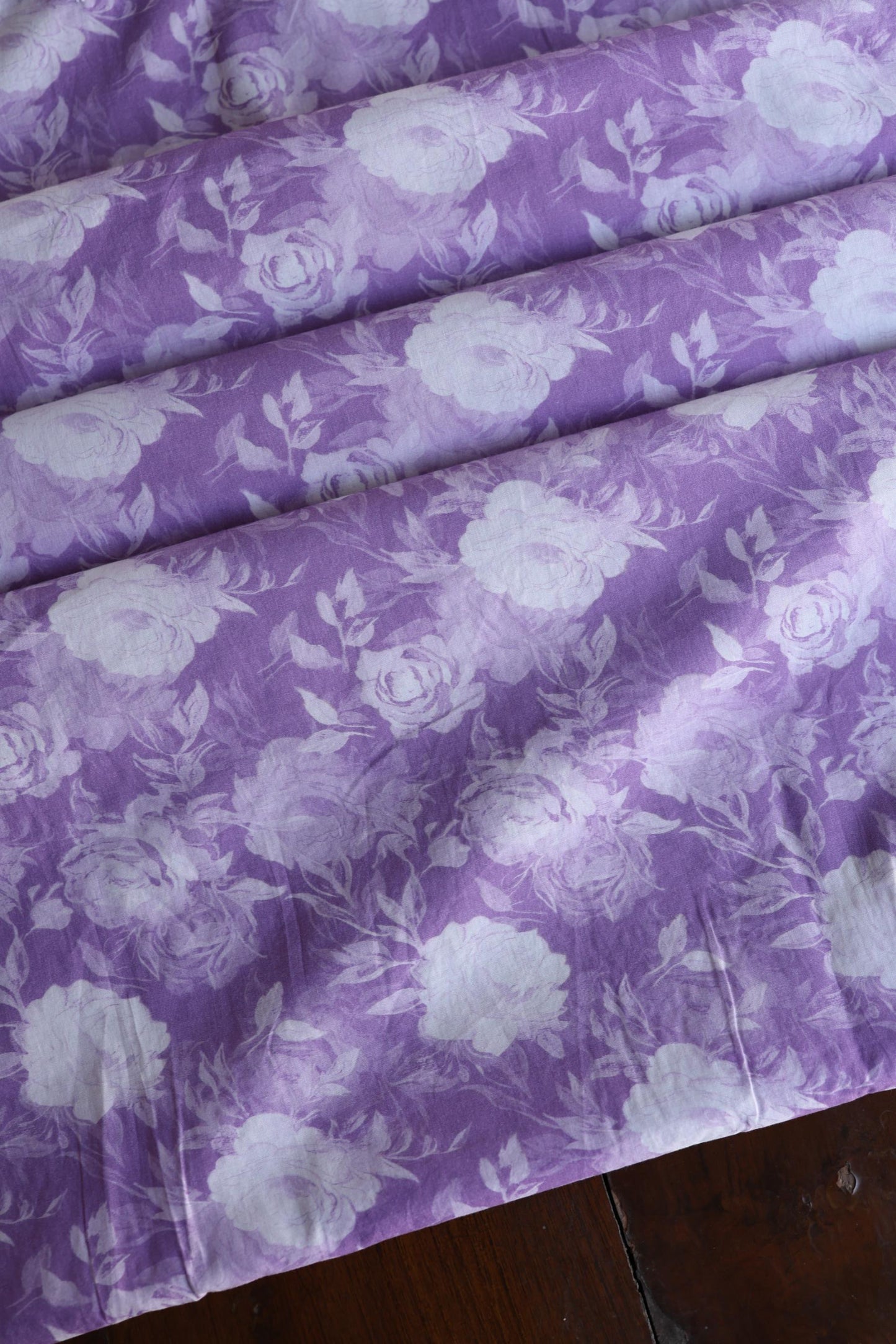 Lavender Floral Cotton Kurta Fabric with Chikankari & Sequin Work