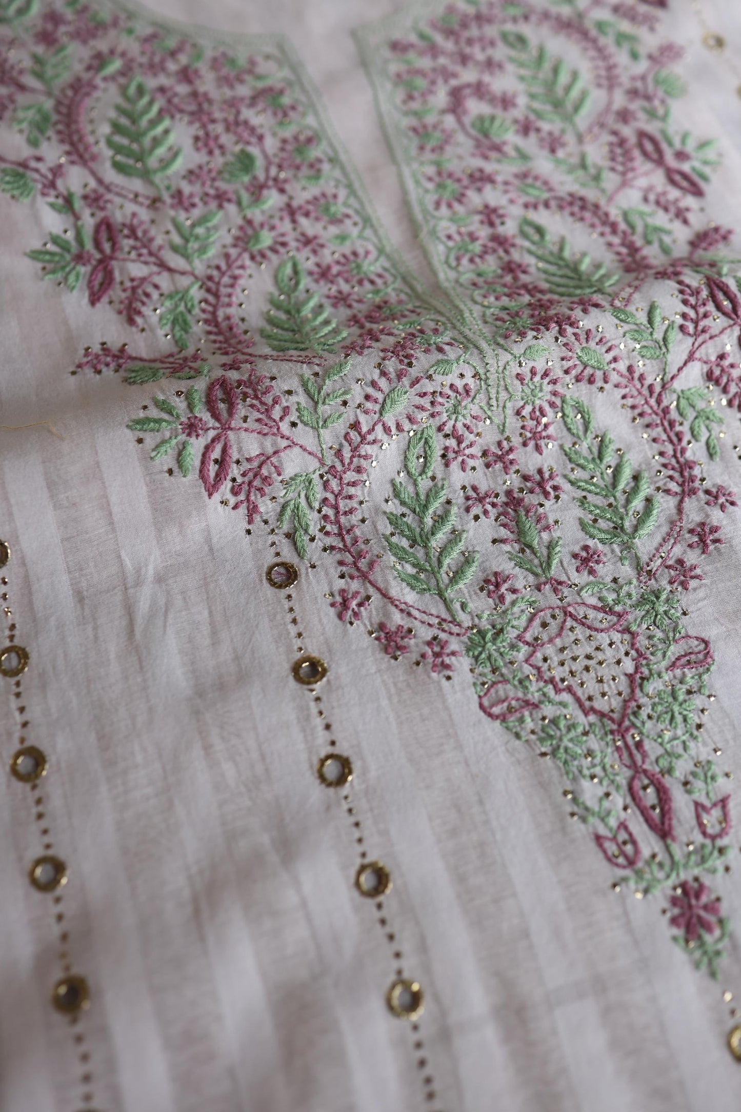 Lavender Grey Mal Chanderi Chikankari With Mukaish Ring Line Unstitched Fabric