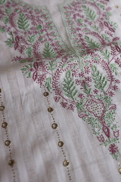 Lavender Grey Mal Chanderi Chikankari With Mukaish Ring Line Unstitched Fabric