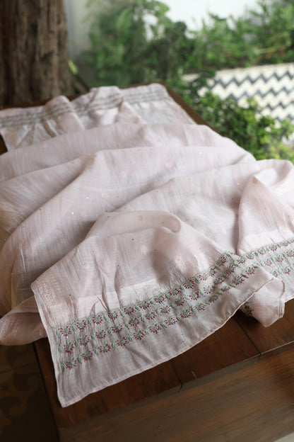 Lavender Grey Mal Chanderi Chikankari With Mukaish Ring Line Unstitched Fabric