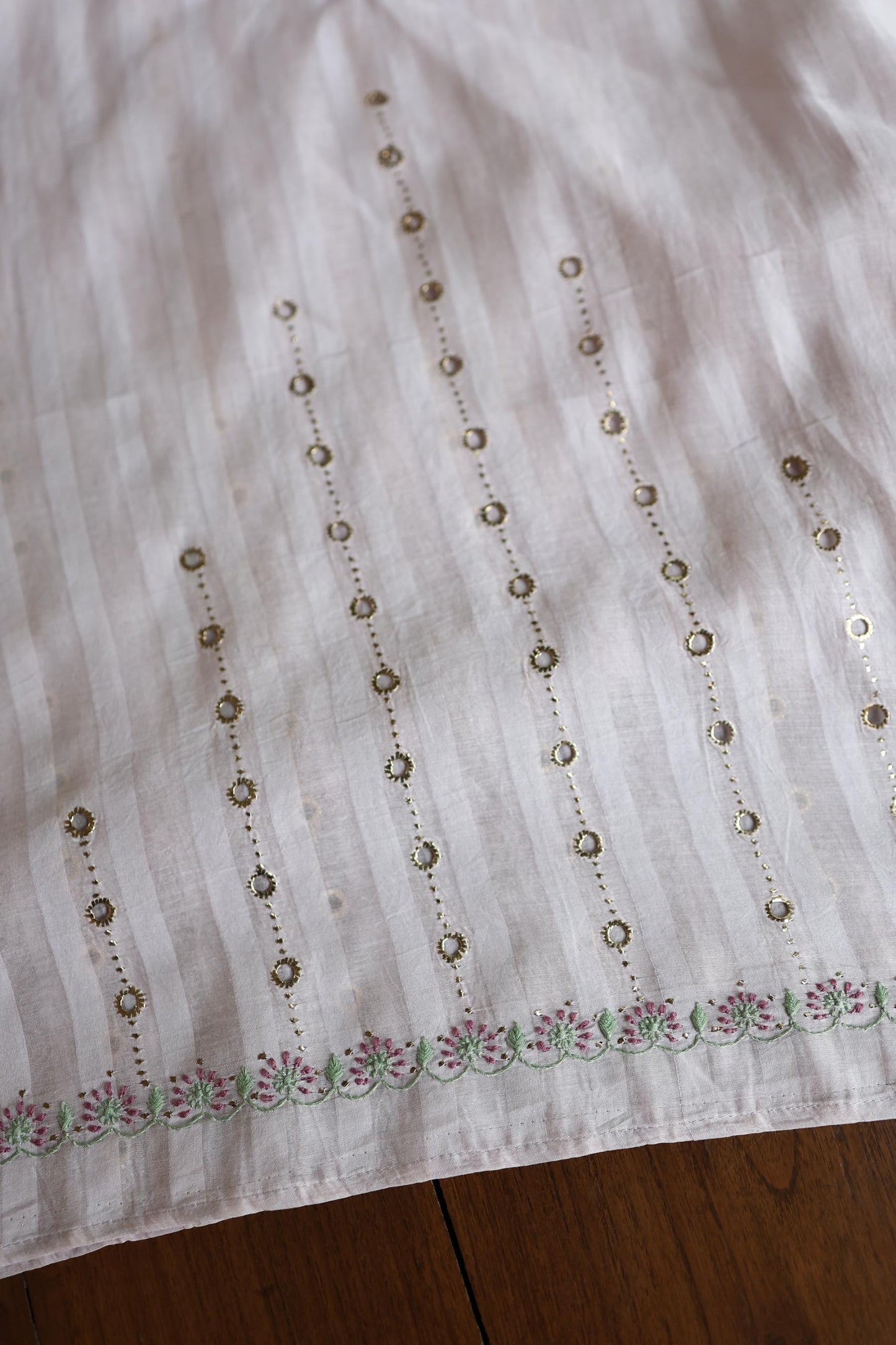 Lavender Grey Mal Chanderi Chikankari With Mukaish Ring Line Unstitched Fabric