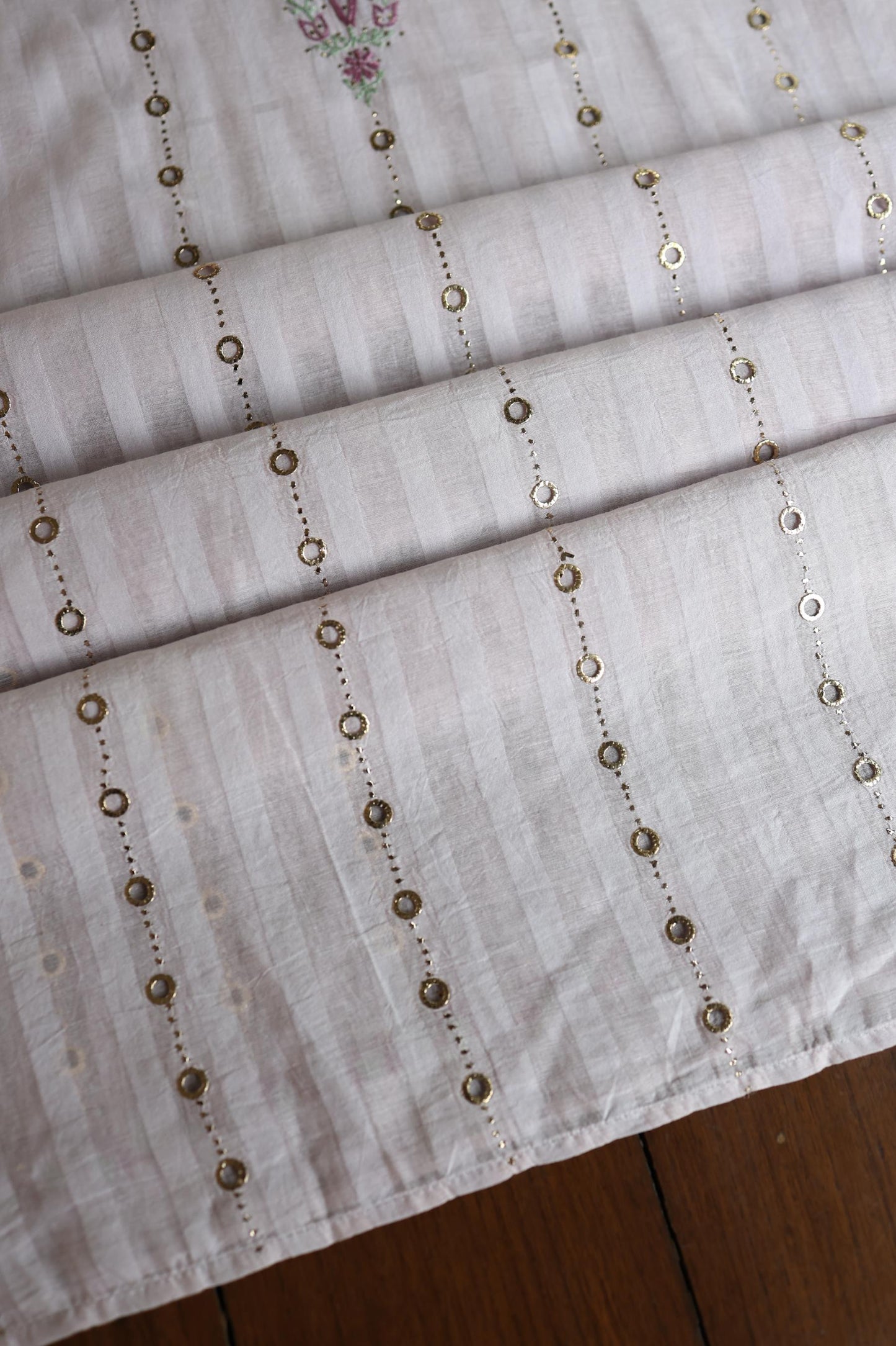 Lavender Grey Mal Chanderi Chikankari With Mukaish Ring Line Unstitched Fabric