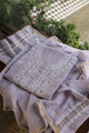 Lavender Grey Shade Mal Cotton Fine Chikankari Unstitched Fabric