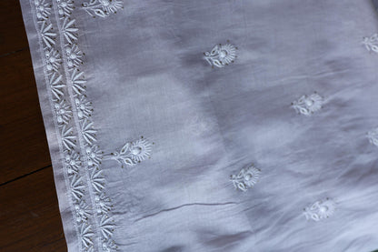 Lavender Grey Shade Mal Cotton Fine Chikankari Unstitched Fabric