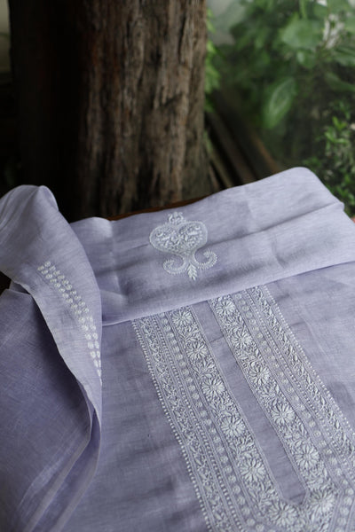 Lavender Linen Chikankari Unstitched Men's Kurta Fabric