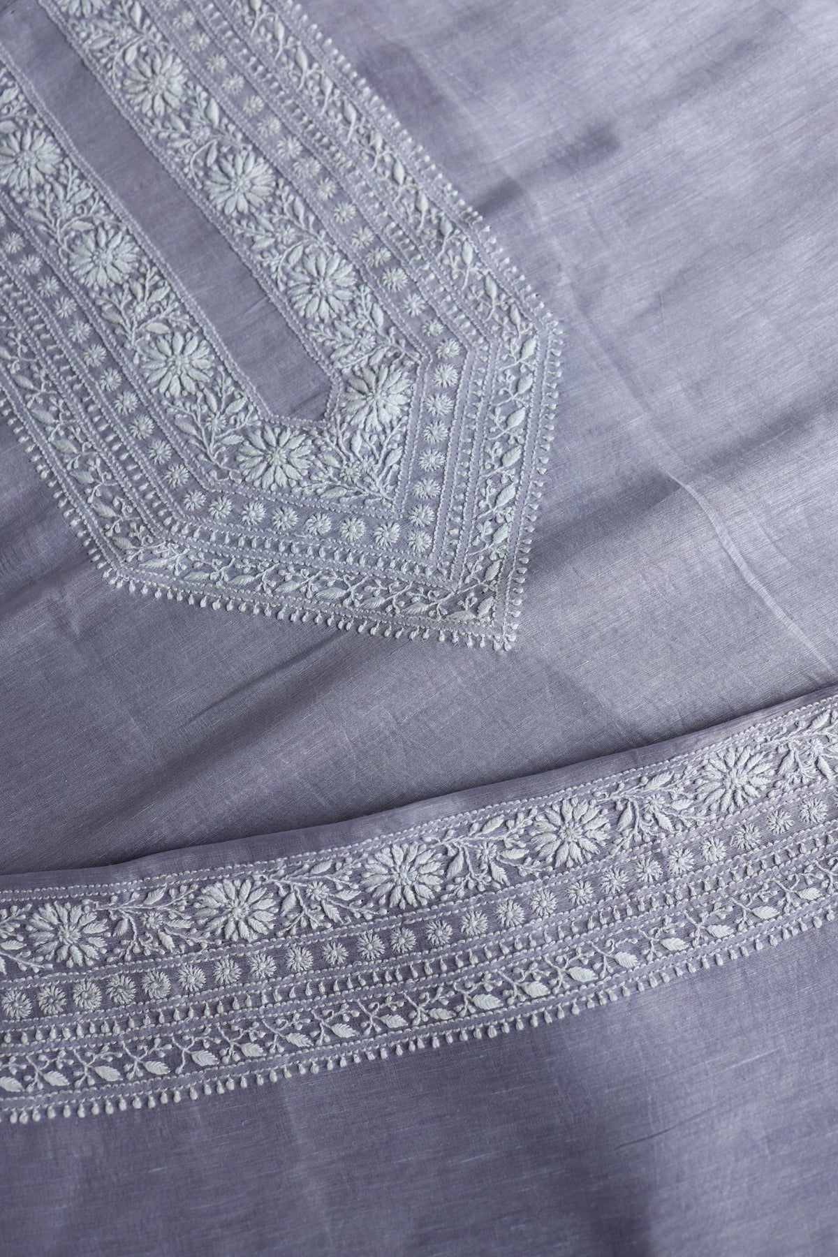 Lavender Linen Chikankari Unstitched Men's Kurta Fabric