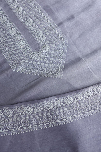 Lavender Linen Chikankari Unstitched Men's Kurta Fabric