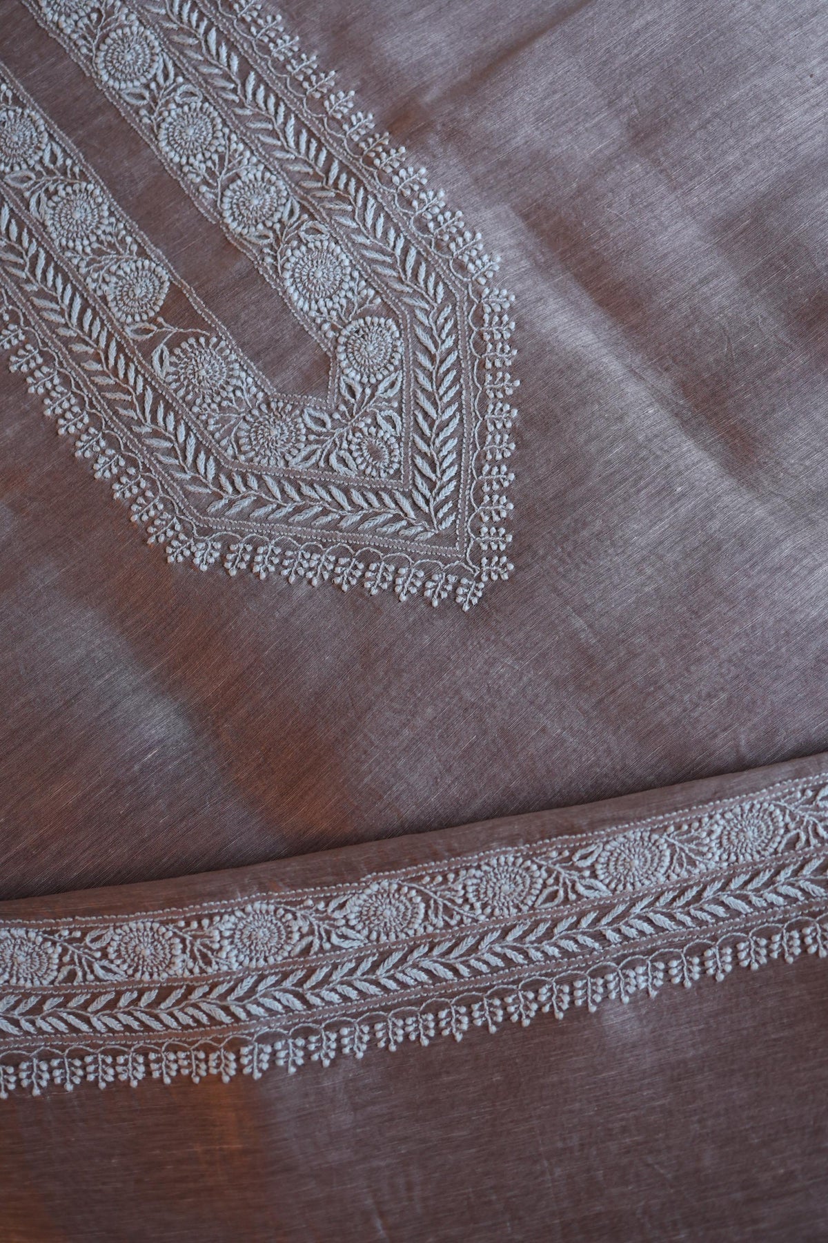 Lavender Linen Chikankari Unstitched Men's Kurta Fabric