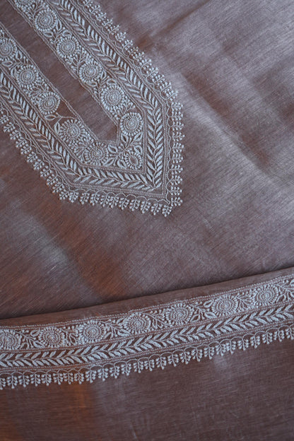 Lavender Linen Chikankari Unstitched Men's Kurta Fabric