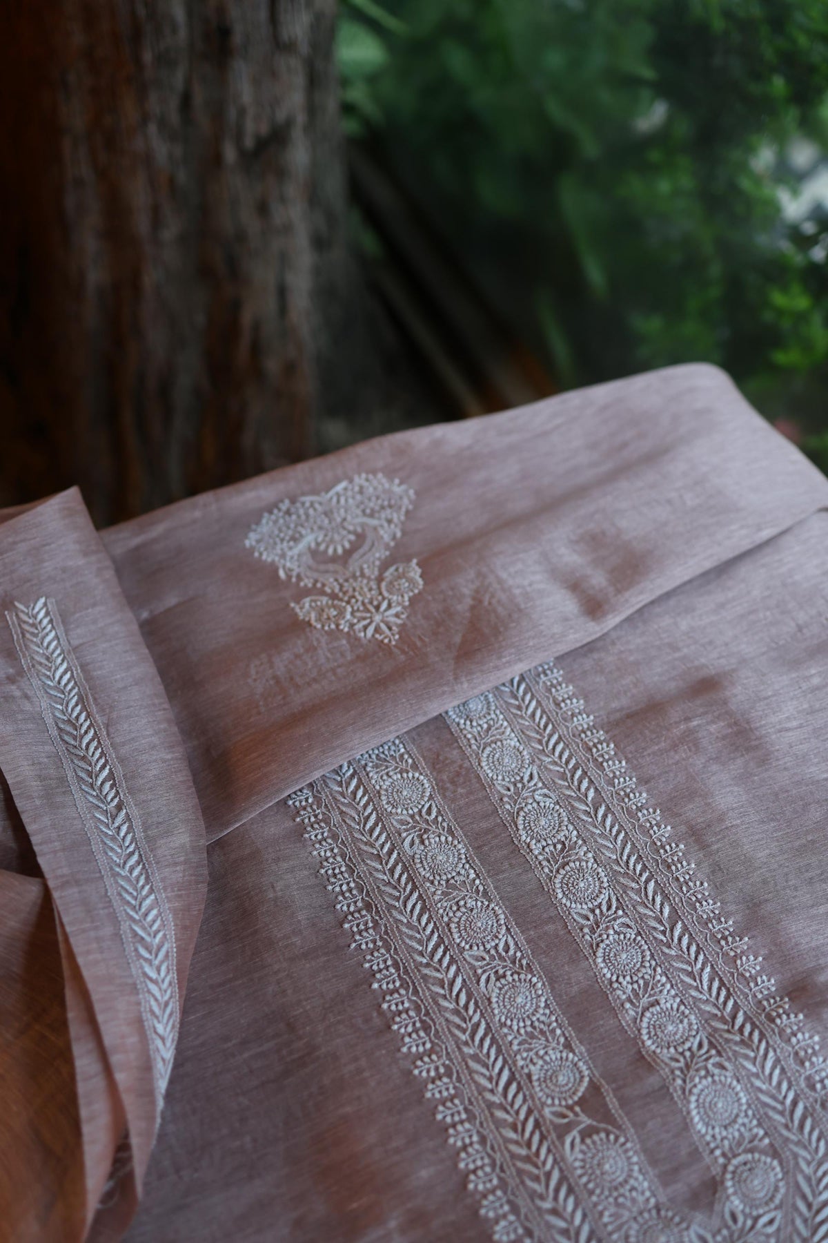 Lavender Linen Chikankari Unstitched Men's Kurta Fabric