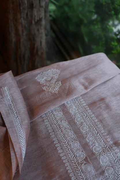 Lavender Linen Chikankari Unstitched Men's Kurta Fabric