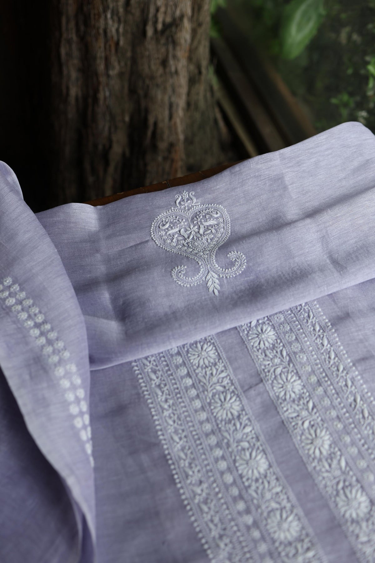 Lavender Linen Chikankari Unstitched Men's Kurta Fabric