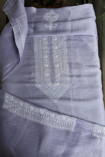Lavender Linen Chikankari Unstitched Men's Kurta Fabric