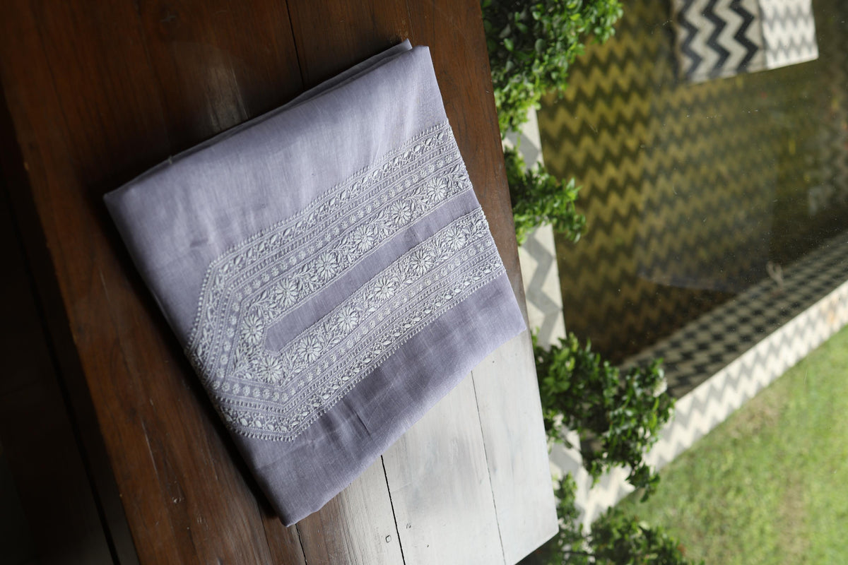 Lavender Linen Chikankari Unstitched Men's Kurta Fabric