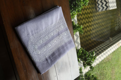 Lavender Linen Chikankari Unstitched Men's Kurta Fabric