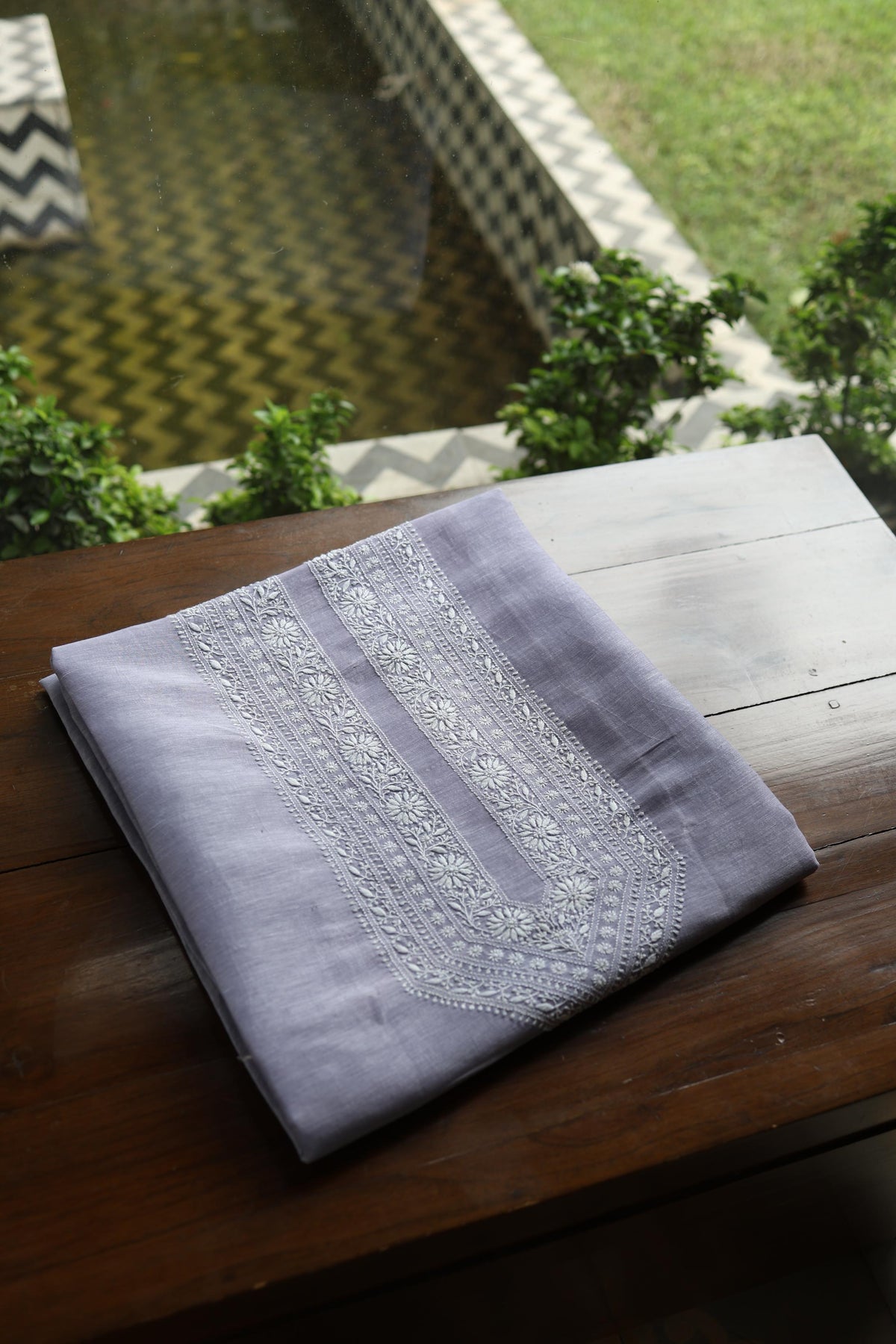 Lavender Linen Chikankari Unstitched Men's Kurta Fabric