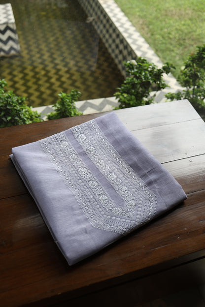 Lavender Linen Chikankari Unstitched Men's Kurta Fabric