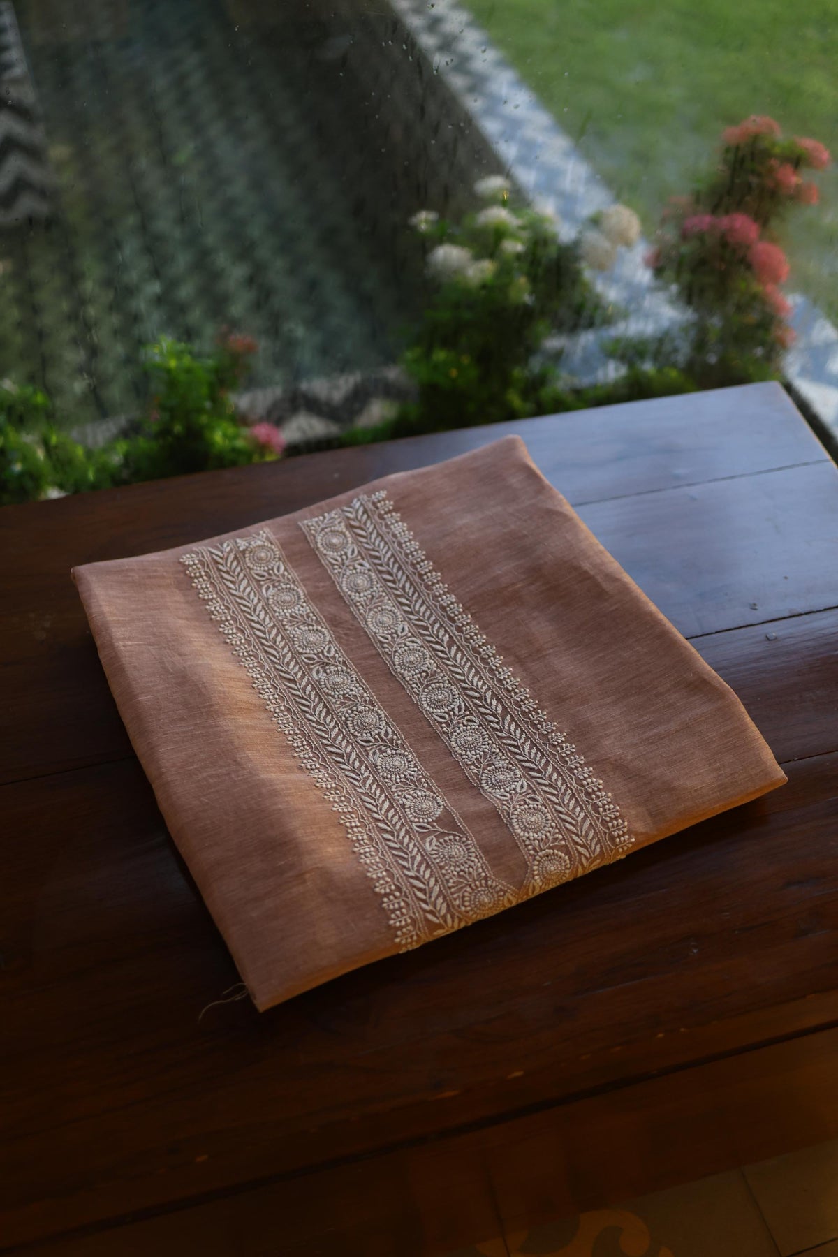 Lavender Linen Chikankari Unstitched Men's Kurta Fabric