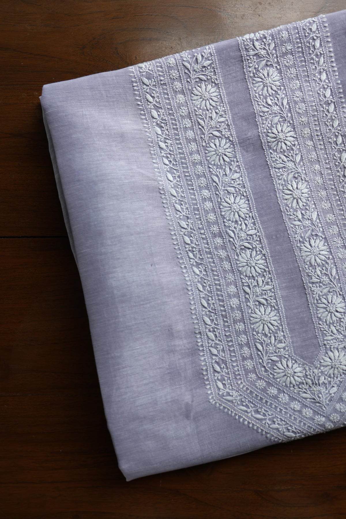 Lavender Linen Chikankari Unstitched Men's Kurta Fabric