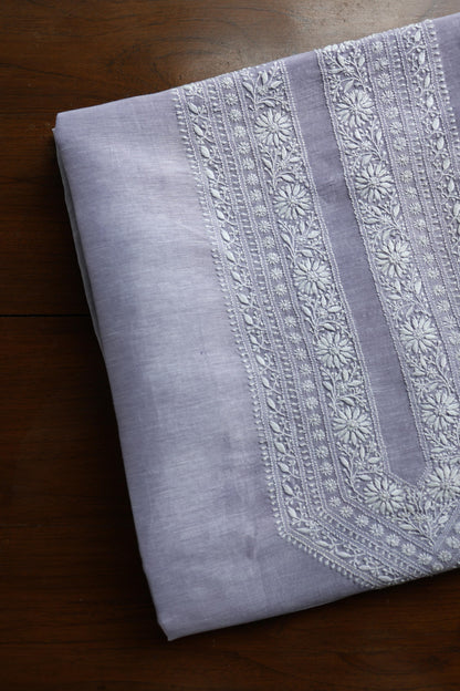 Lavender Linen Chikankari Unstitched Men's Kurta Fabric