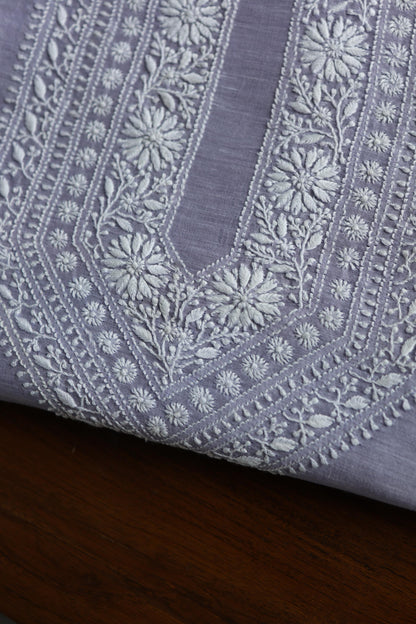 Lavender Linen Chikankari Unstitched Men's Kurta Fabric