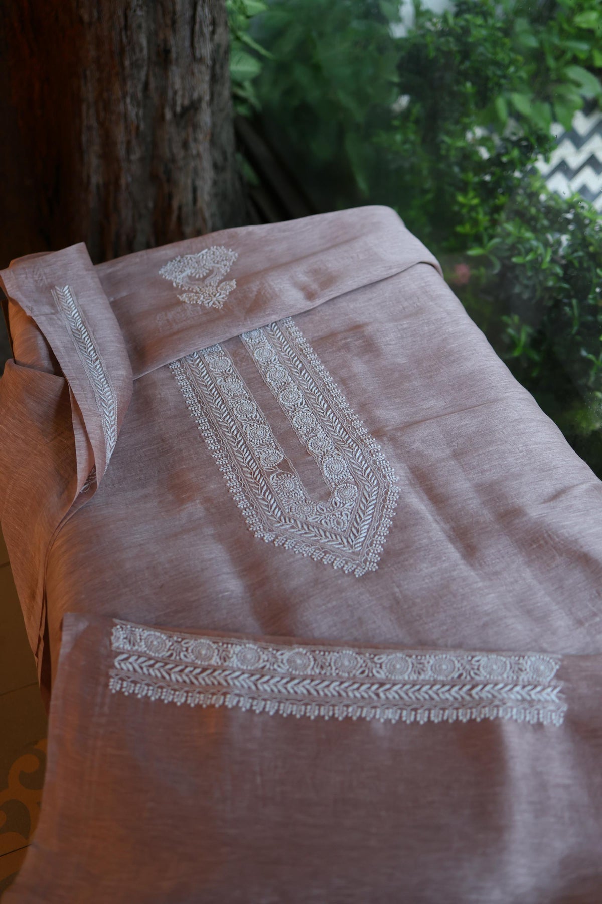 Lavender Linen Chikankari Unstitched Men's Kurta Fabric