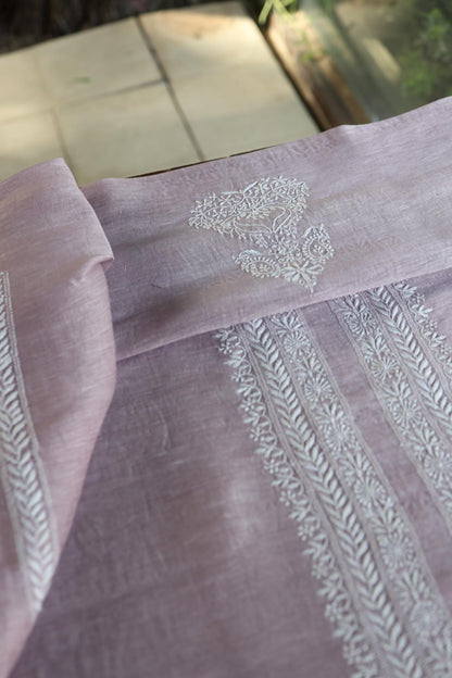 Lavender Linen Chikankari Unstitched Men's Kurtas Fabric
