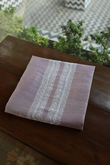 Lavender Linen Chikankari Unstitched Men's Kurtas Fabric