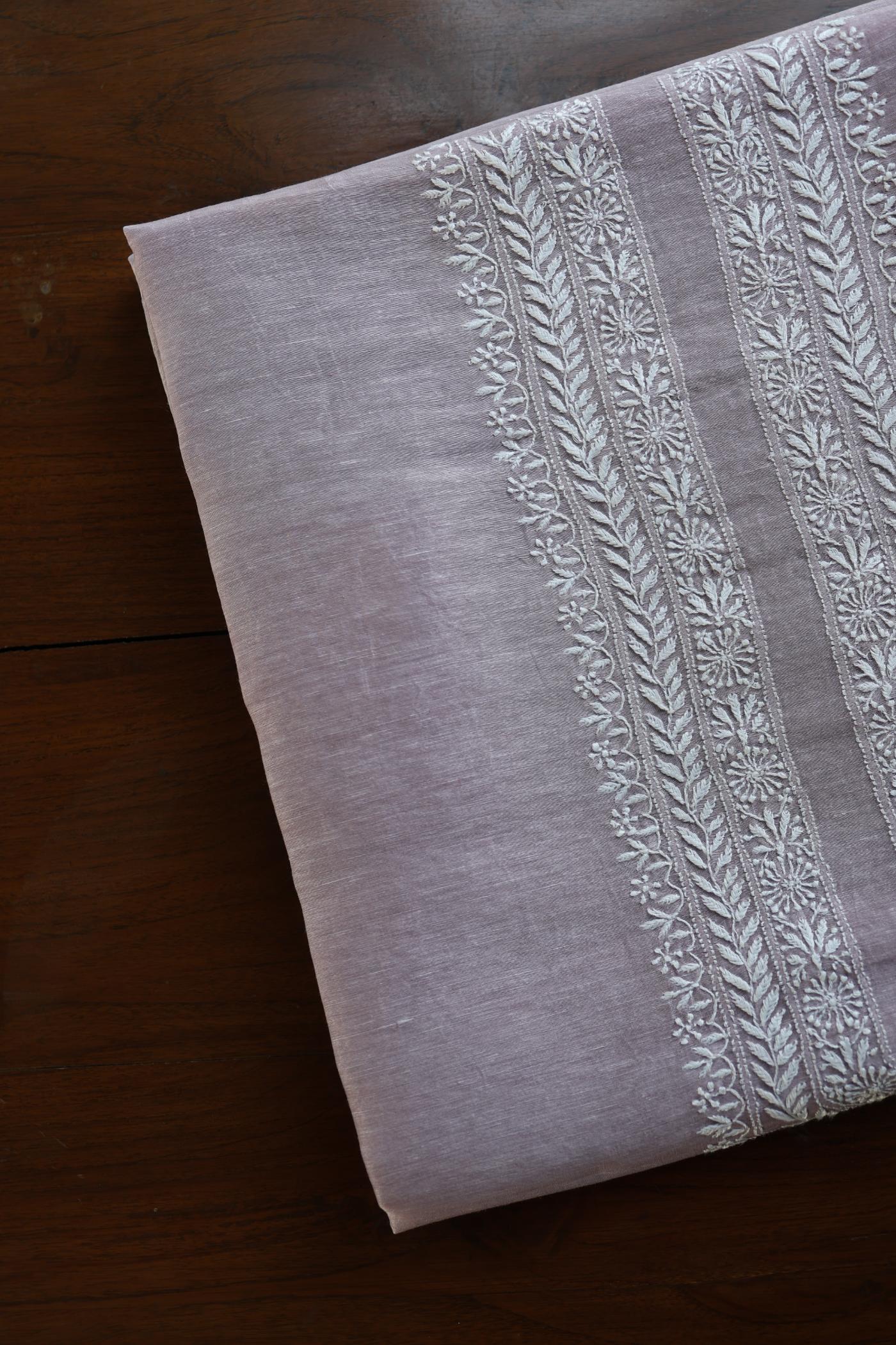 Lavender Linen Chikankari Unstitched Men's Kurtas Fabric